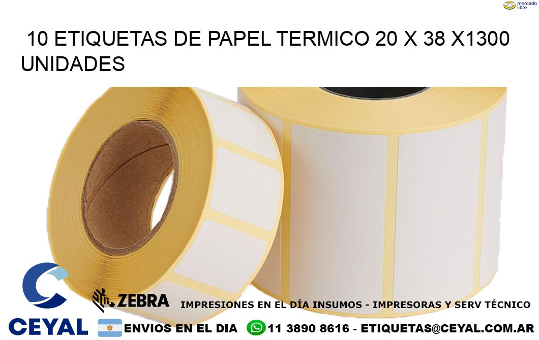 10 ETIQUETAS DE PAPEL TERMICO 20 x 38 X1300 UNIDADES