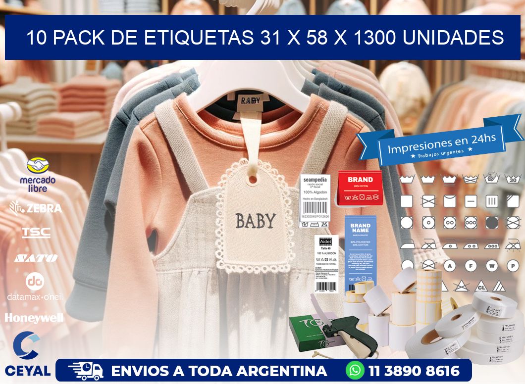 10 PACK DE ETIQUETAS 31 x 58 X 1300 UNIDADES