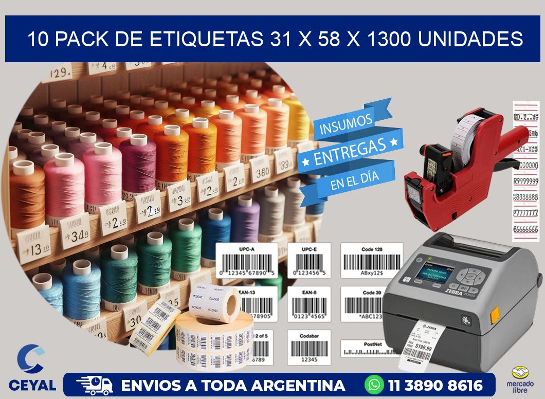 10 PACK DE ETIQUETAS 31 x 58 X 1300 UNIDADES