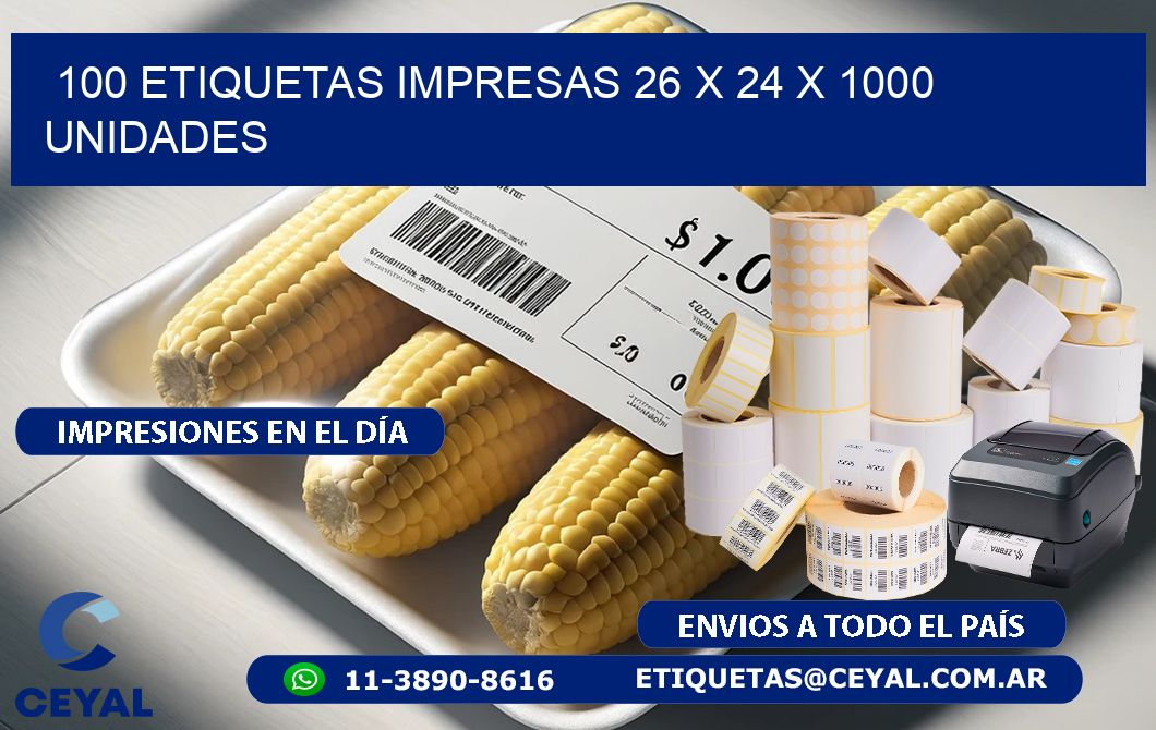 100 ETIQUETAS IMPRESAS 26 x 24 X 1000 UNIDADES