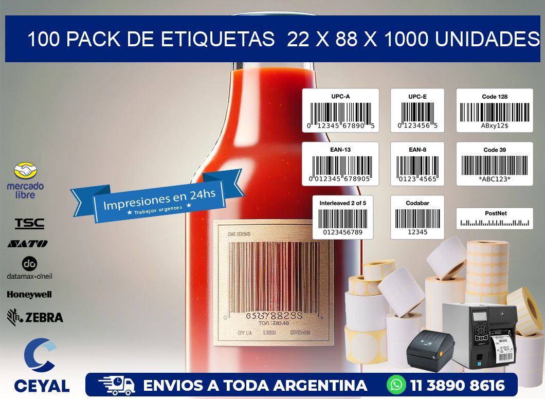 100 PACK DE ETIQUETAS  22 x 88 X 1000 UNIDADES