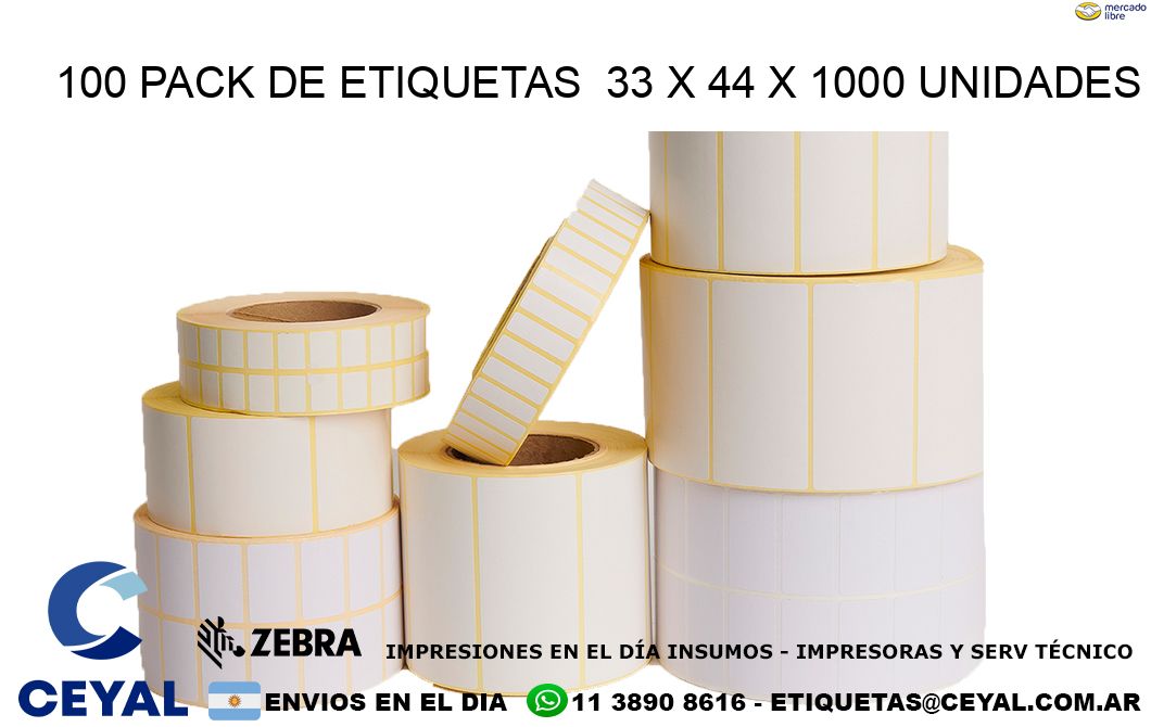 100 PACK DE ETIQUETAS  33 x 44 X 1000 UNIDADES