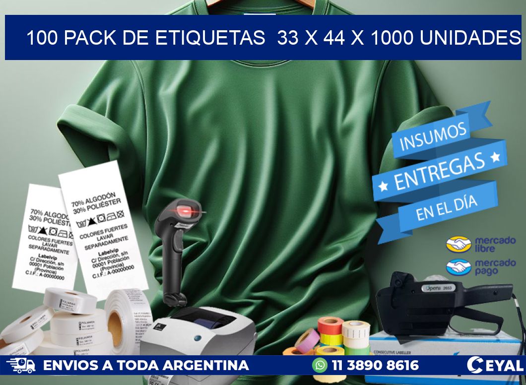 100 PACK DE ETIQUETAS  33 x 44 X 1000 UNIDADES