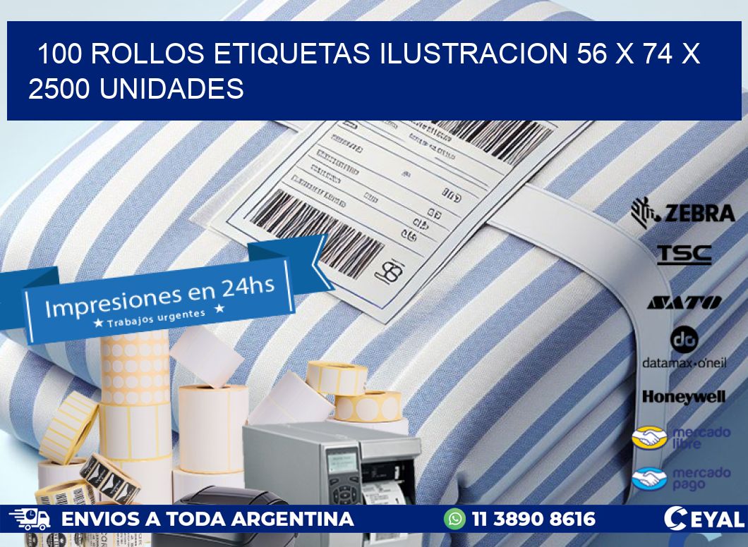 100 ROLLOS ETIQUETAS ILUSTRACION 56 x 74 X 2500 UNIDADES