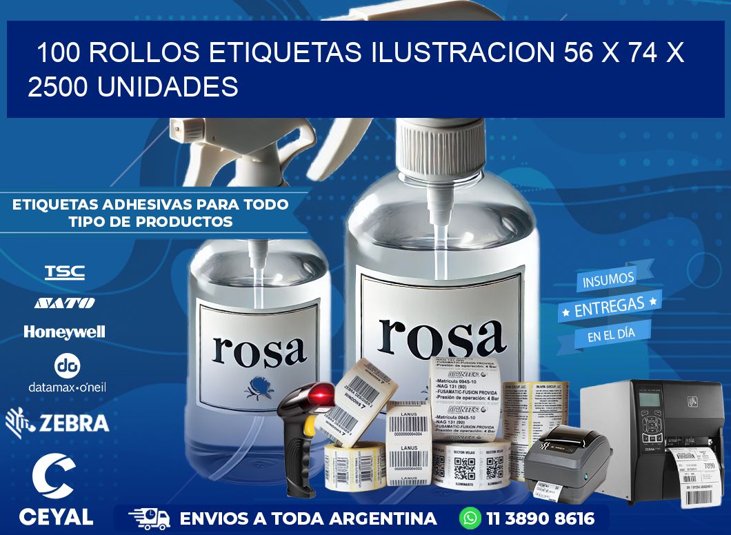 100 ROLLOS ETIQUETAS ILUSTRACION 56 x 74 X 2500 UNIDADES