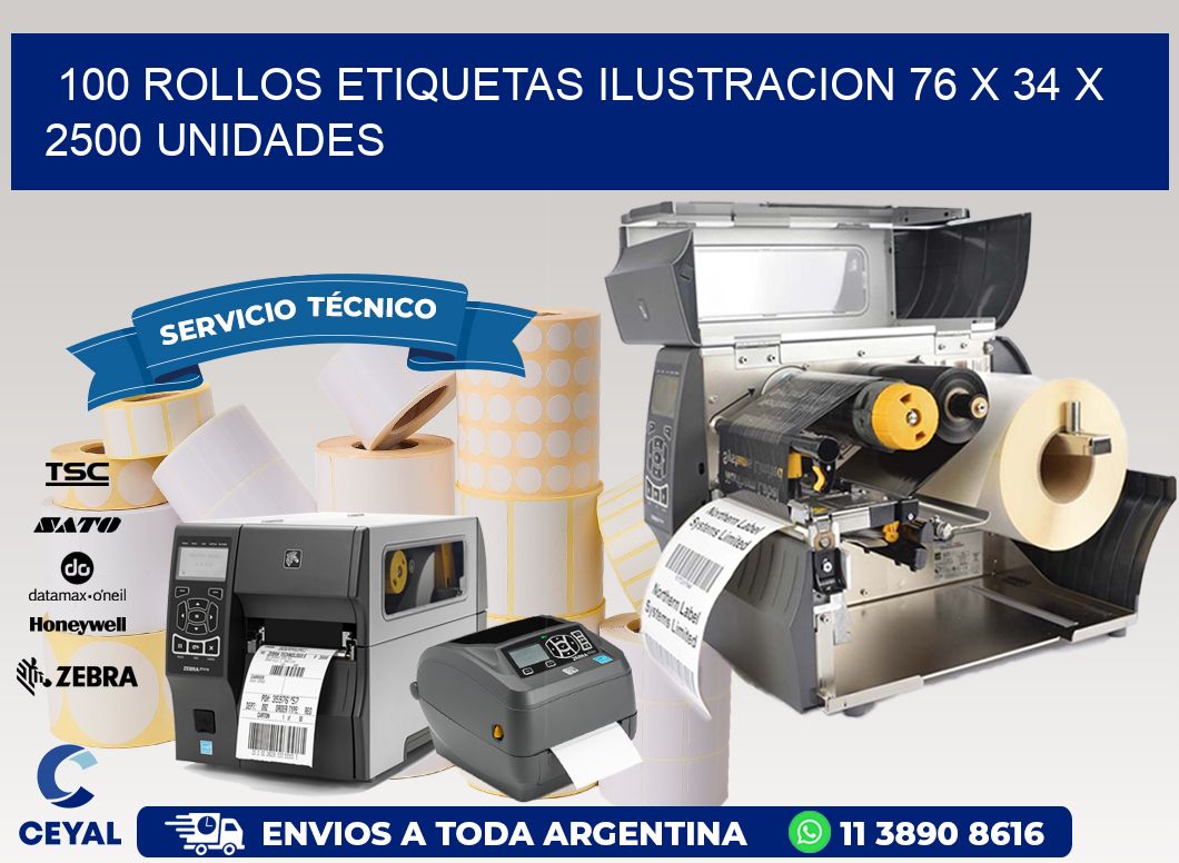 100 ROLLOS ETIQUETAS ILUSTRACION 76 x 34 X 2500 UNIDADES