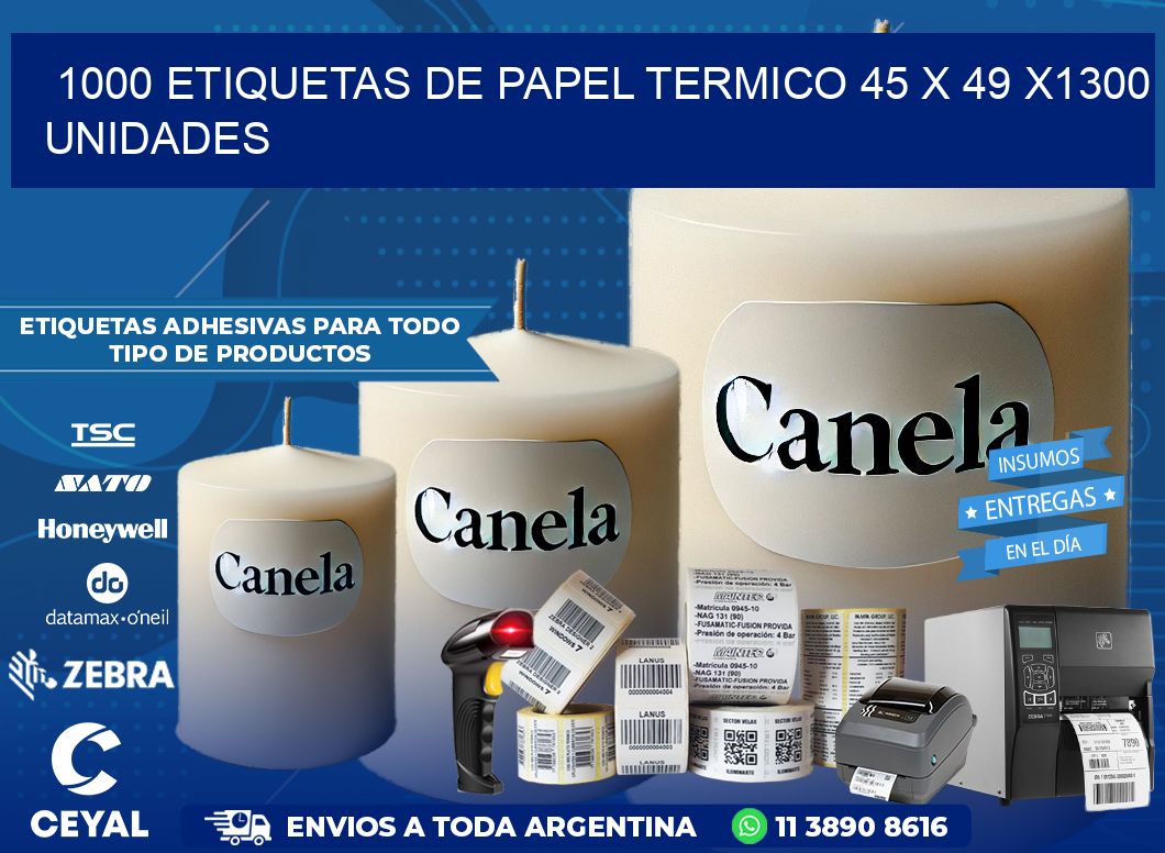 1000 ETIQUETAS DE PAPEL TERMICO 45 x 49 X1300 UNIDADES