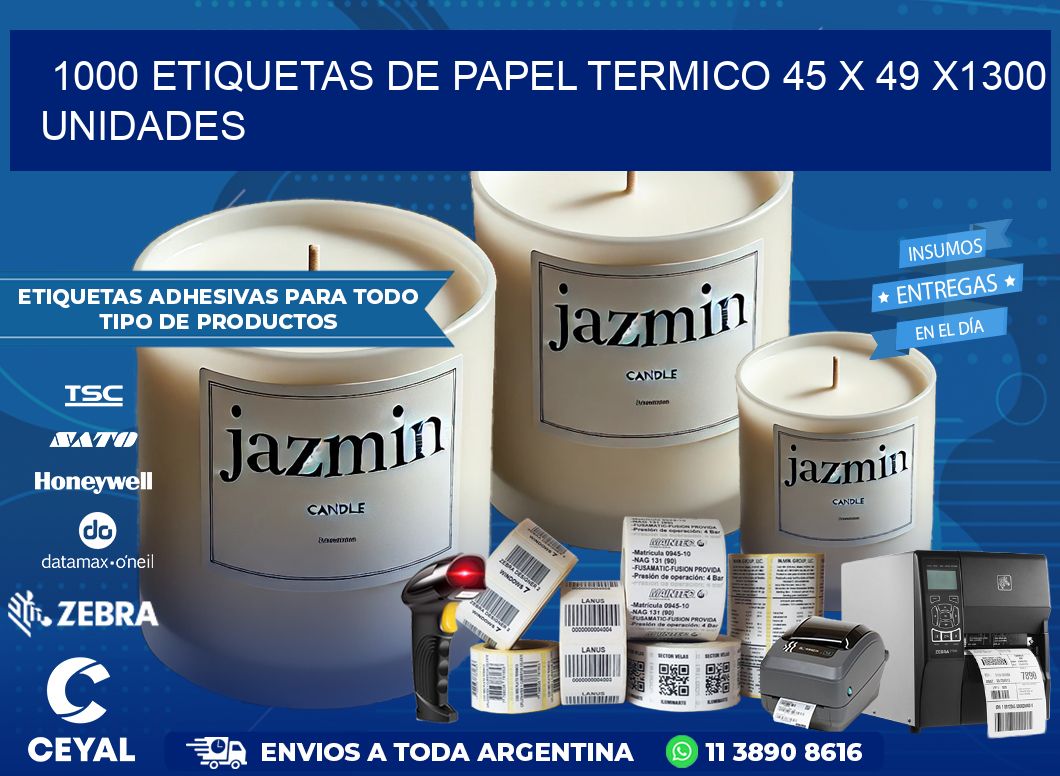 1000 ETIQUETAS DE PAPEL TERMICO 45 x 49 X1300 UNIDADES