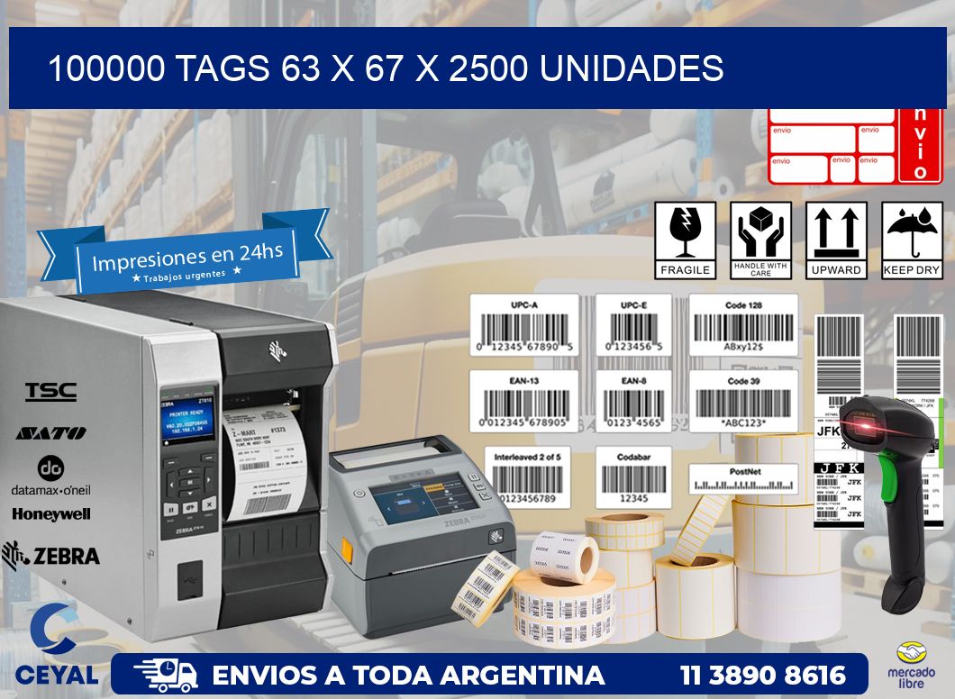 100000 TAGS 63 x 67 X 2500 UNIDADES