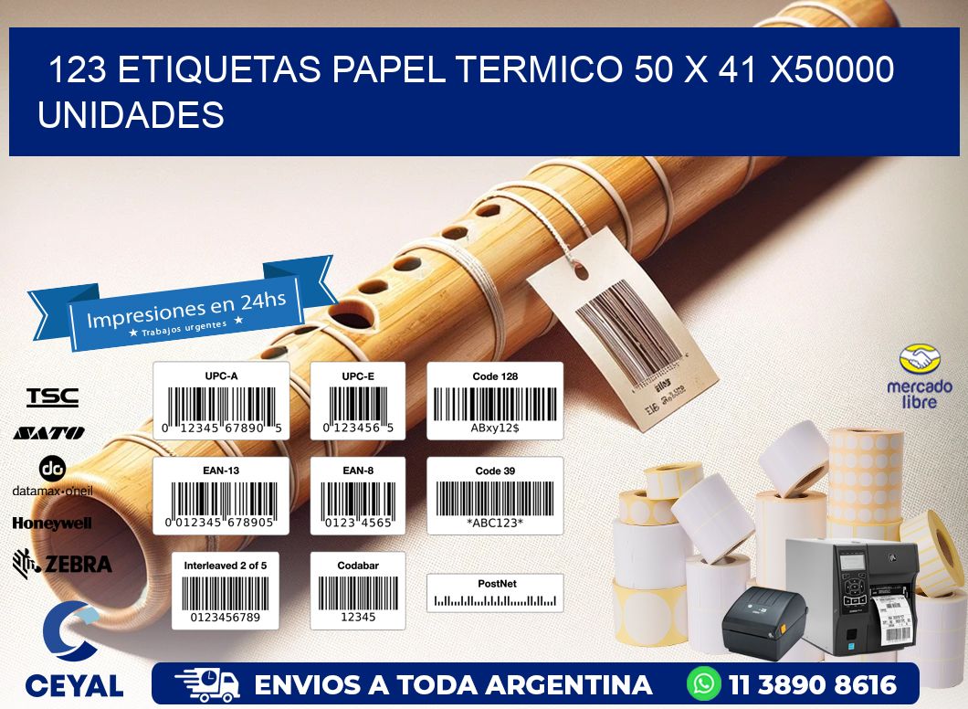 123 ETIQUETAS PAPEL TERMICO 50 x 41 X50000 UNIDADES