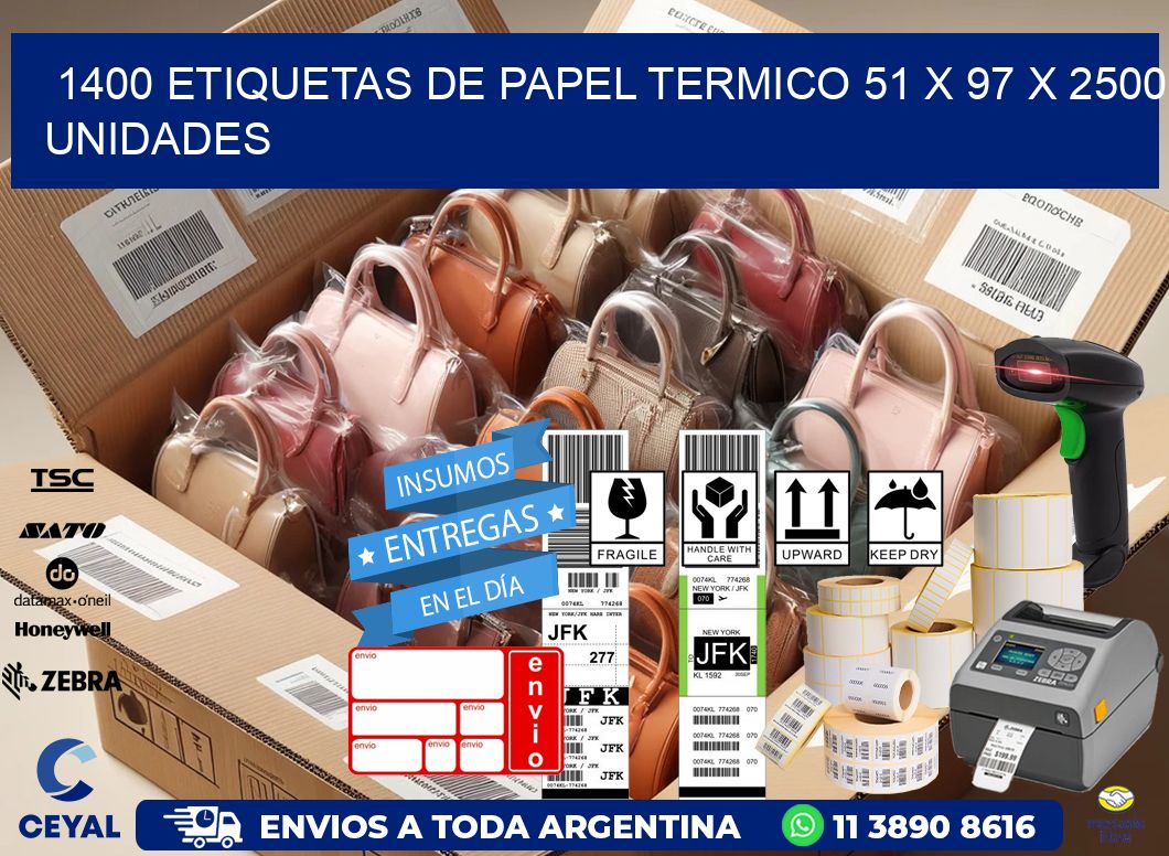 1400 ETIQUETAS DE PAPEL TERMICO 51 x 97 X 2500 UNIDADES