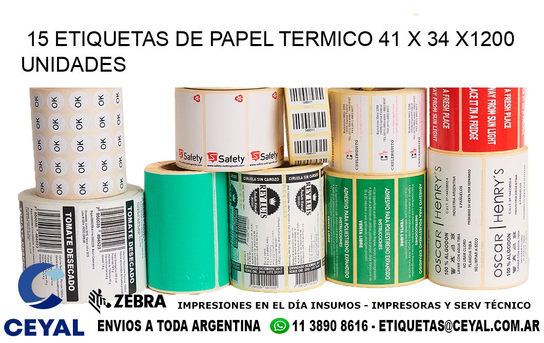 15 ETIQUETAS DE PAPEL TERMICO 41 x 34 X1200 UNIDADES