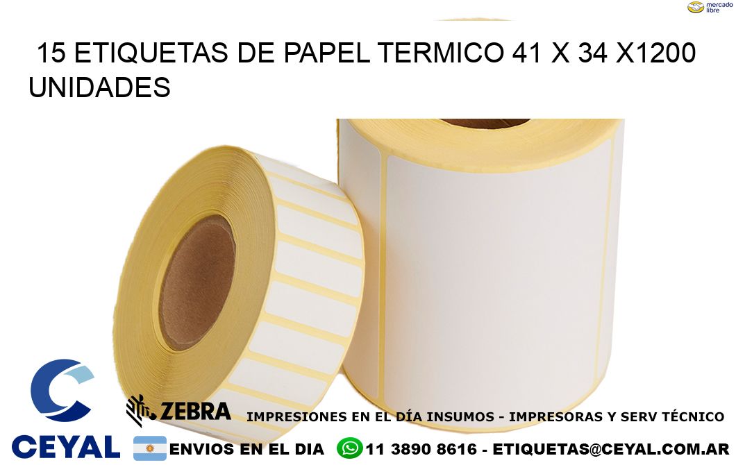 15 ETIQUETAS DE PAPEL TERMICO 41 x 34 X1200 UNIDADES