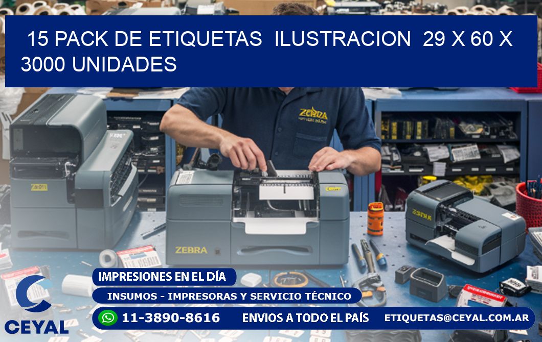 15 PACK DE ETIQUETAS  ILUSTRACION  29 x 60 X 3000 UNIDADES