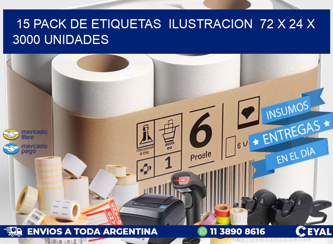 15 PACK DE ETIQUETAS  ILUSTRACION  72 x 24 X 3000 UNIDADES