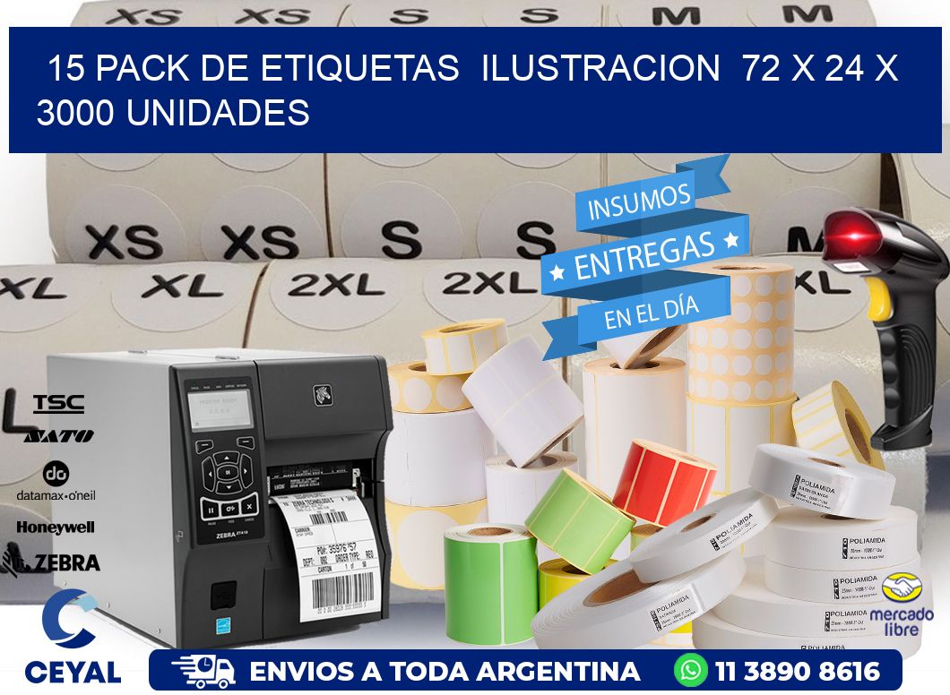 15 PACK DE ETIQUETAS  ILUSTRACION  72 x 24 X 3000 UNIDADES