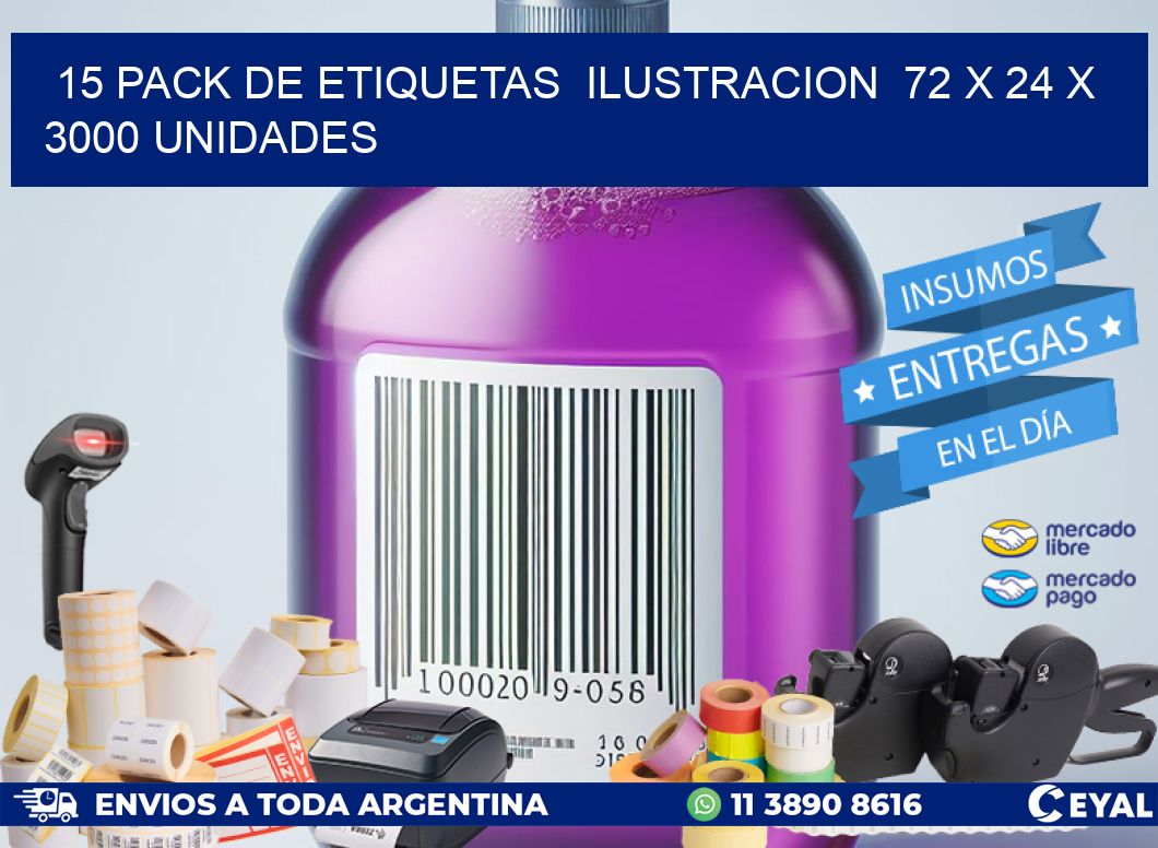 15 PACK DE ETIQUETAS  ILUSTRACION  72 x 24 X 3000 UNIDADES