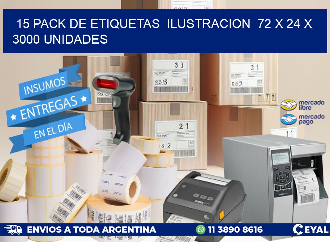 15 PACK DE ETIQUETAS  ILUSTRACION  72 x 24 X 3000 UNIDADES