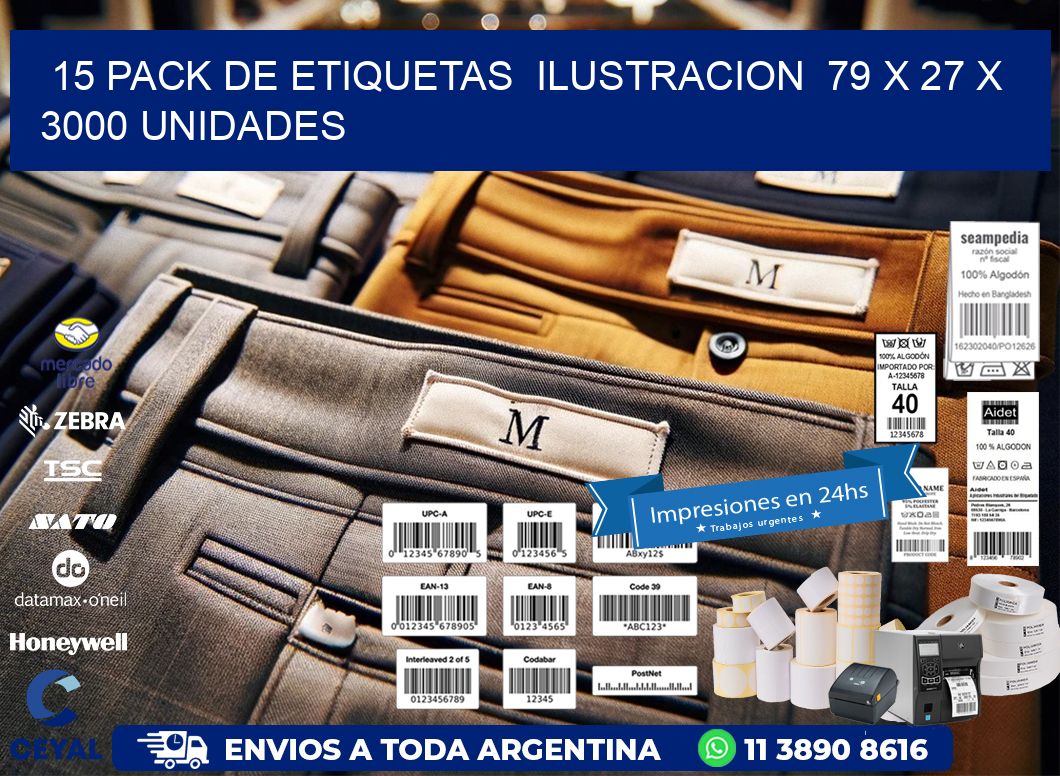 15 PACK DE ETIQUETAS  ILUSTRACION  79 x 27 X 3000 UNIDADES