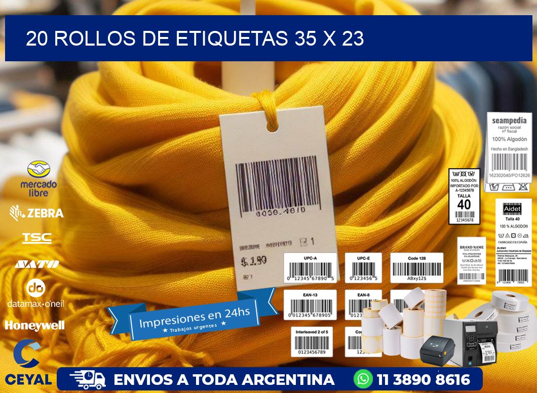 20 ROLLOS DE ETIQUETAS 35 x 23