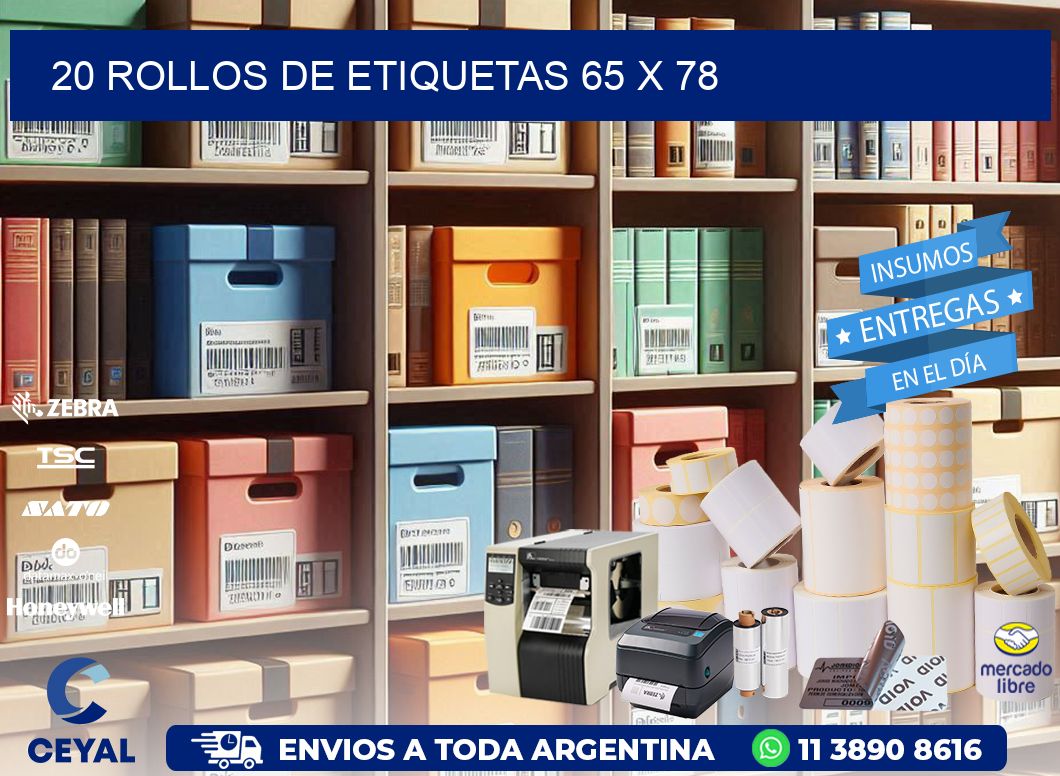 20 ROLLOS DE ETIQUETAS 65 x 78