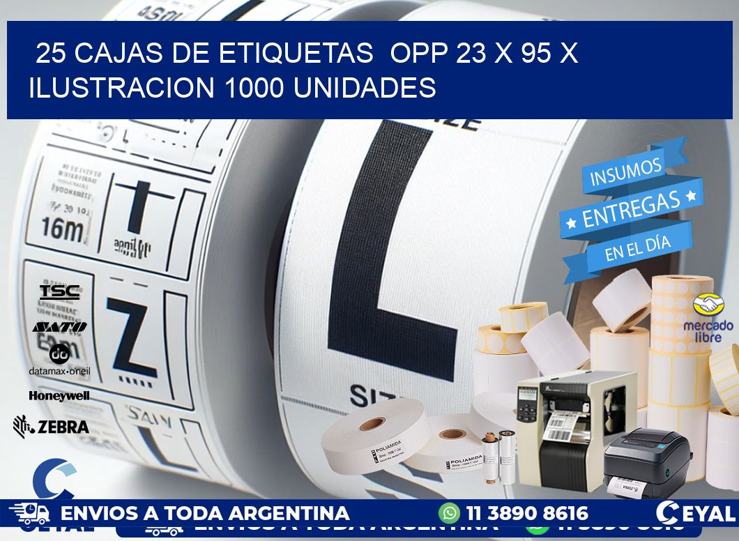 25 CAJAS DE ETIQUETAS  OPP 23 x 95 X ILUSTRACION 1000 UNIDADES