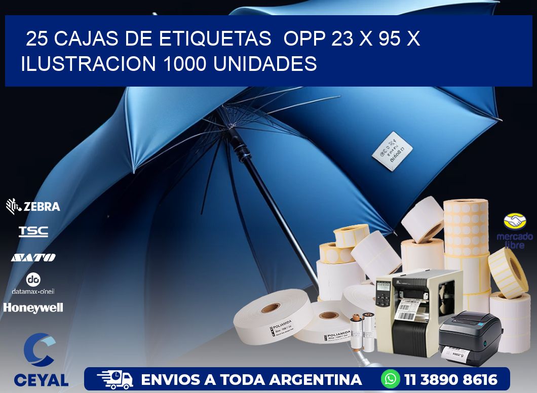 25 CAJAS DE ETIQUETAS  OPP 23 x 95 X ILUSTRACION 1000 UNIDADES