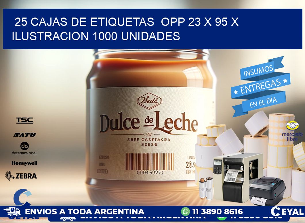 25 CAJAS DE ETIQUETAS  OPP 23 x 95 X ILUSTRACION 1000 UNIDADES