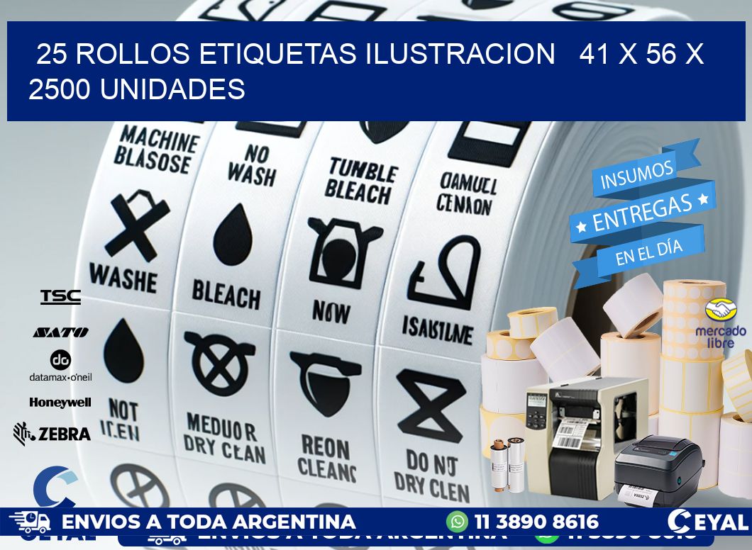 25 ROLLOS ETIQUETAS ILUSTRACION   41 x 56 X 2500 UNIDADES