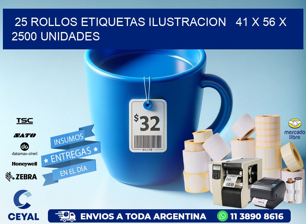 25 ROLLOS ETIQUETAS ILUSTRACION   41 x 56 X 2500 UNIDADES