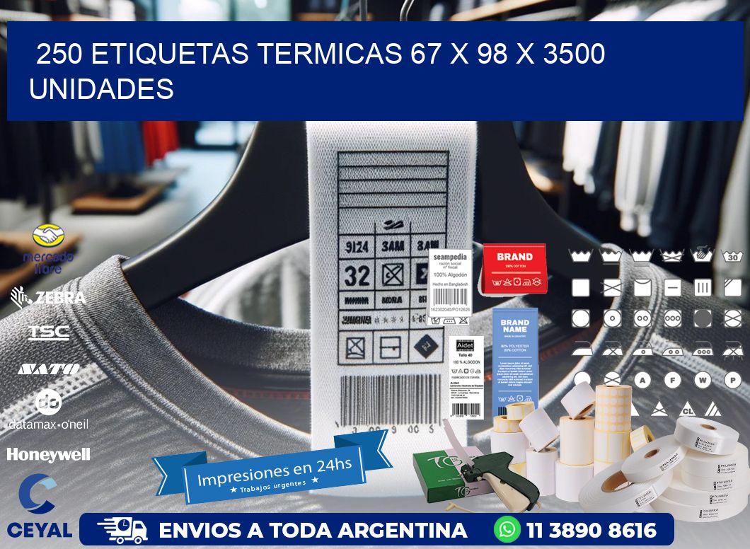 250 ETIQUETAS TERMICAS 67 x 98 X 3500 UNIDADES