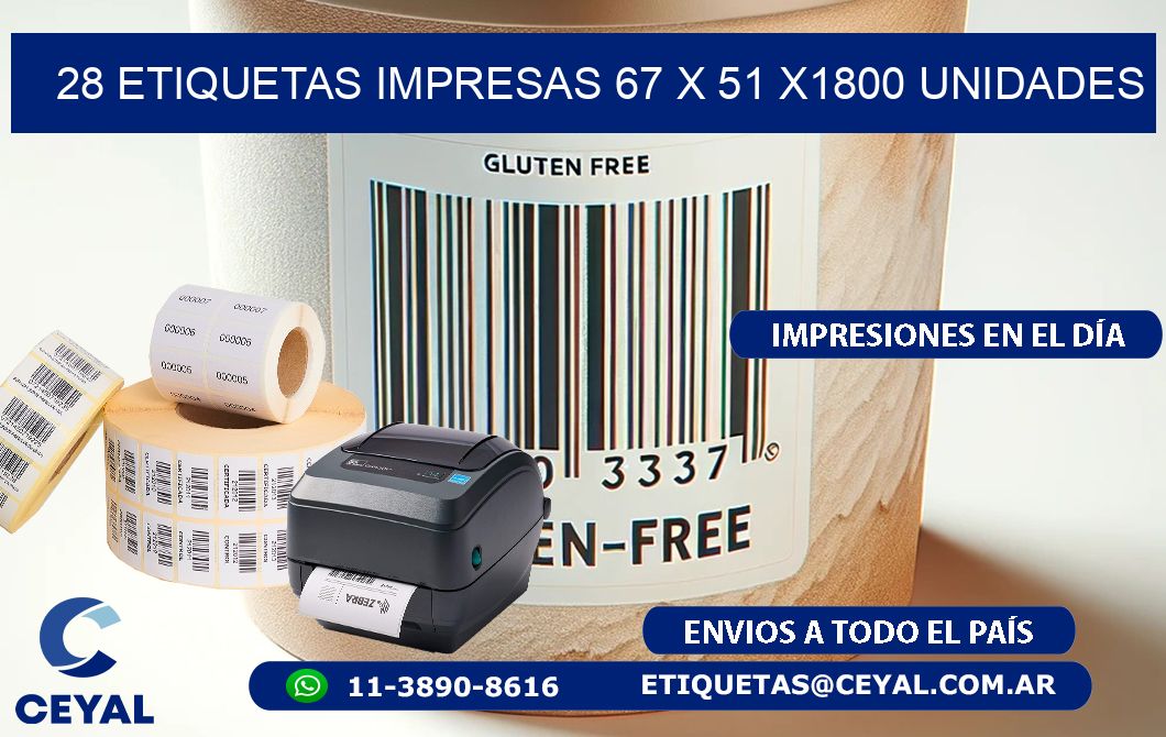 28 ETIQUETAS IMPRESAS 67 x 51 X1800 UNIDADES