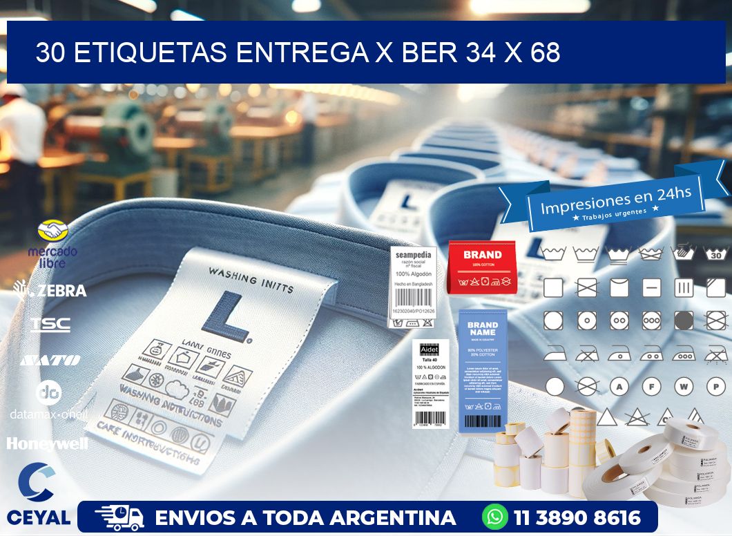 30 ETIQUETAS ENTREGA X BER 34 x 68