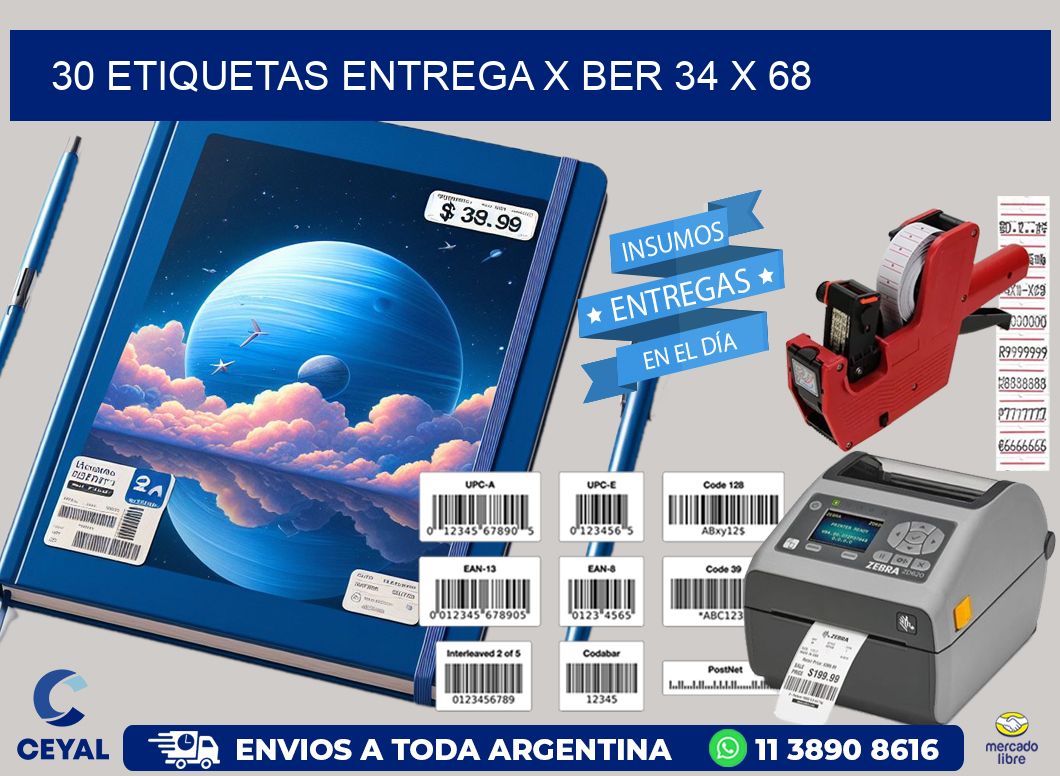 30 ETIQUETAS ENTREGA X BER 34 x 68