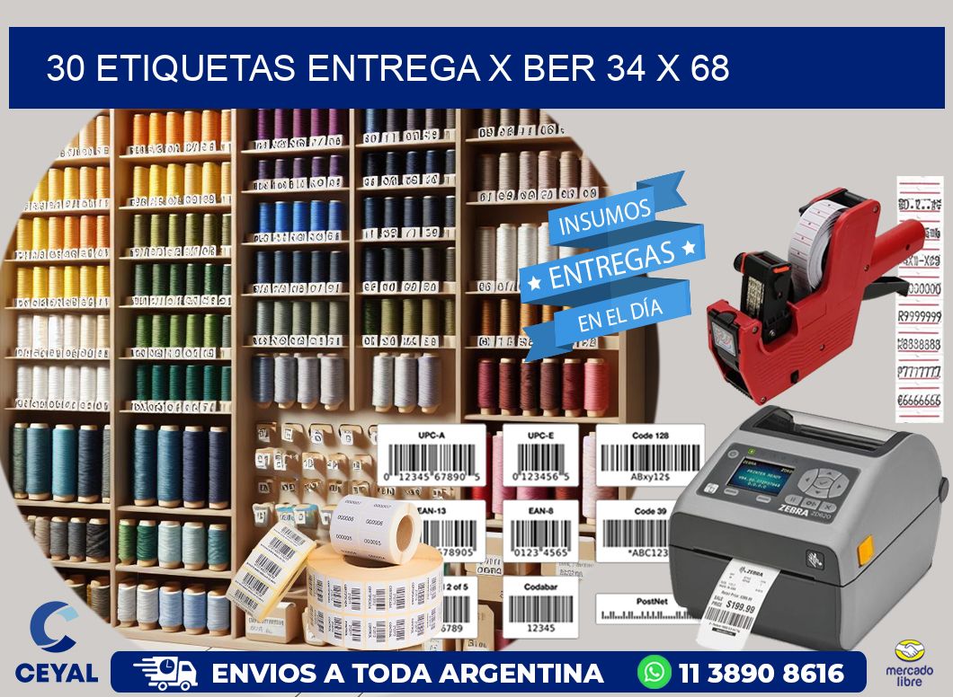 30 ETIQUETAS ENTREGA X BER 34 x 68