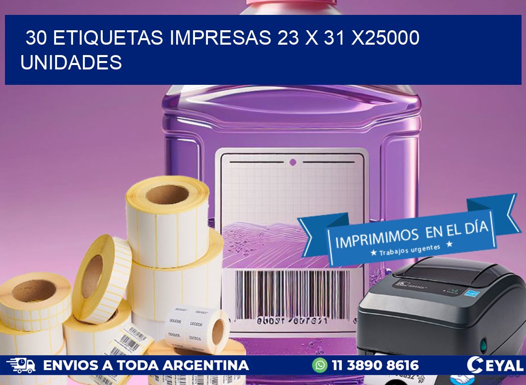 30 ETIQUETAS IMPRESAS 23 x 31 X25000 UNIDADES