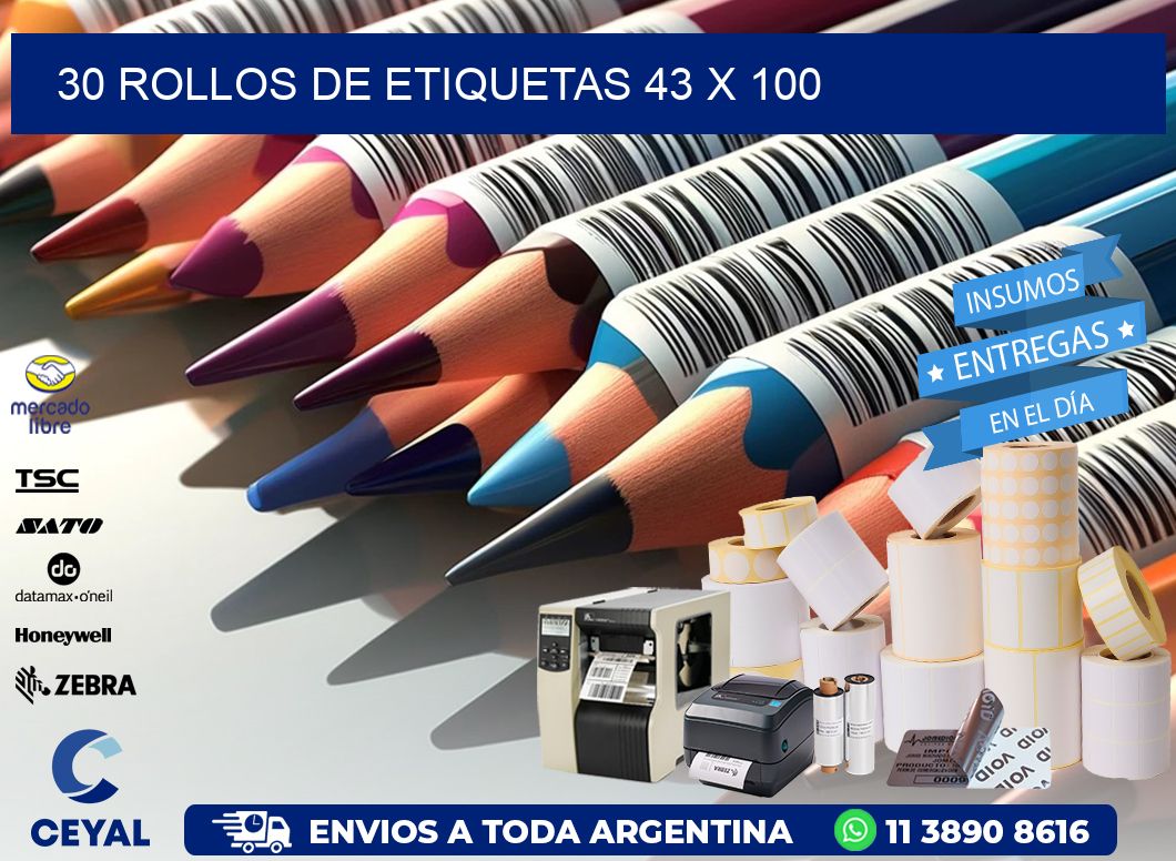 30 ROLLOS DE ETIQUETAS 43 x 100