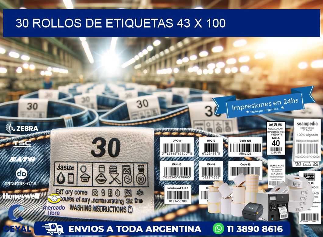 30 ROLLOS DE ETIQUETAS 43 x 100