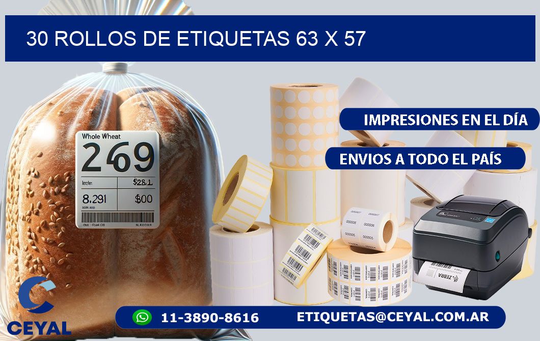 30 ROLLOS DE ETIQUETAS 63 x 57