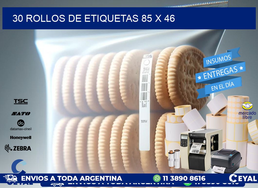 30 ROLLOS DE ETIQUETAS 85 x 46