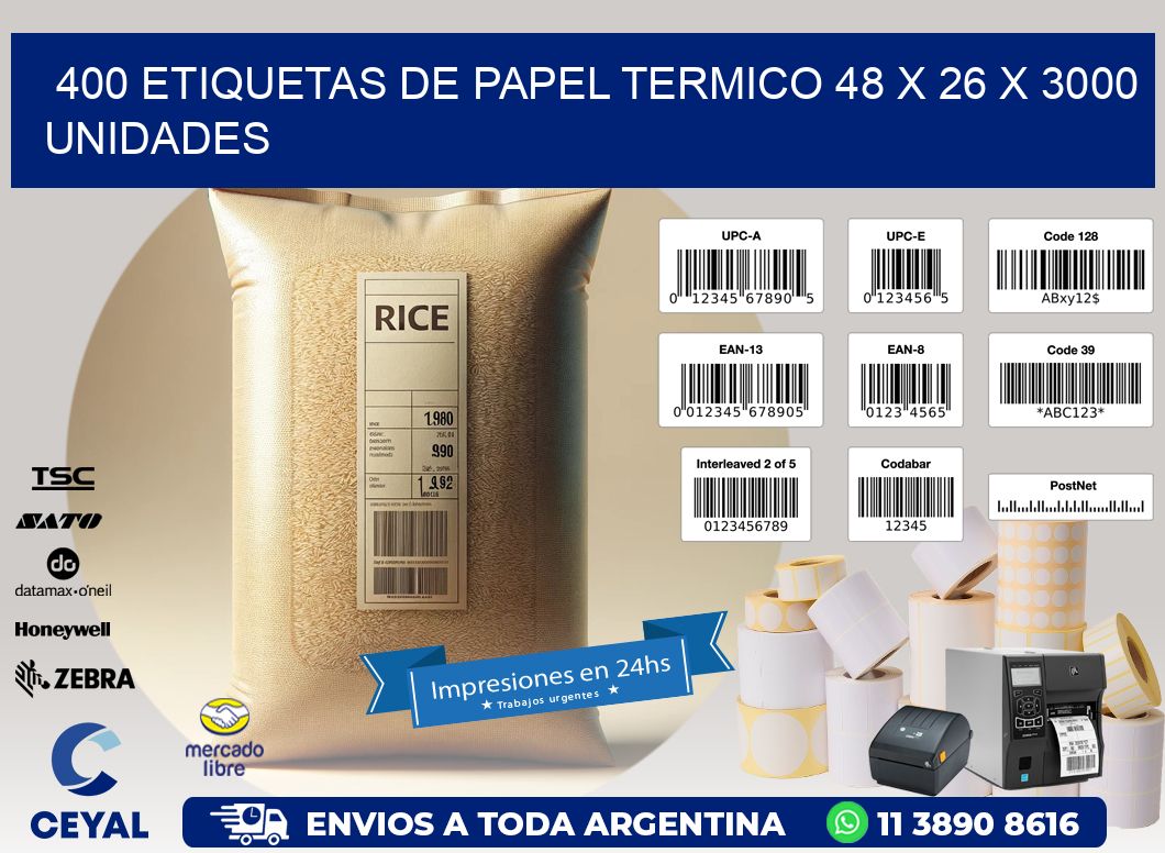 400 ETIQUETAS DE PAPEL TERMICO 48 x 26 X 3000 UNIDADES