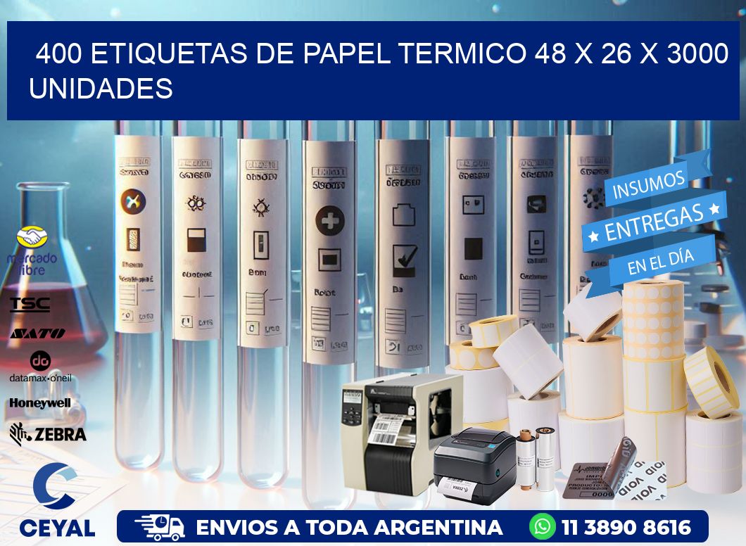 400 ETIQUETAS DE PAPEL TERMICO 48 x 26 X 3000 UNIDADES