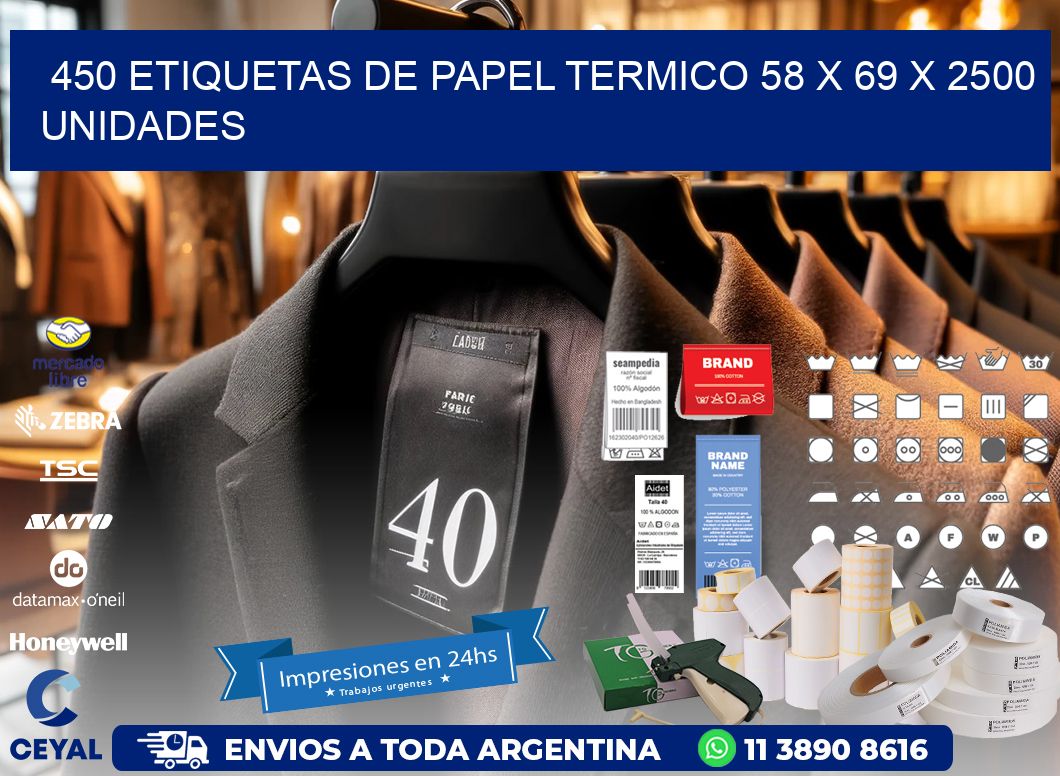 450 ETIQUETAS DE PAPEL TERMICO 58 x 69 X 2500 UNIDADES