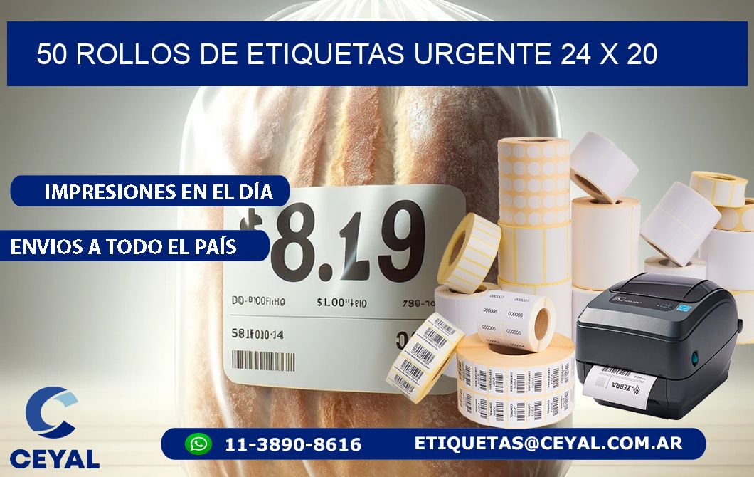 50 ROLLOS DE ETIQUETAS URGENTE 24 x 20