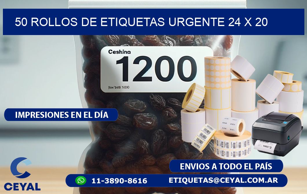 50 ROLLOS DE ETIQUETAS URGENTE 24 x 20