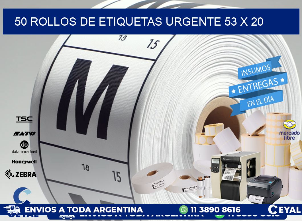 50 ROLLOS DE ETIQUETAS URGENTE 53 x 20