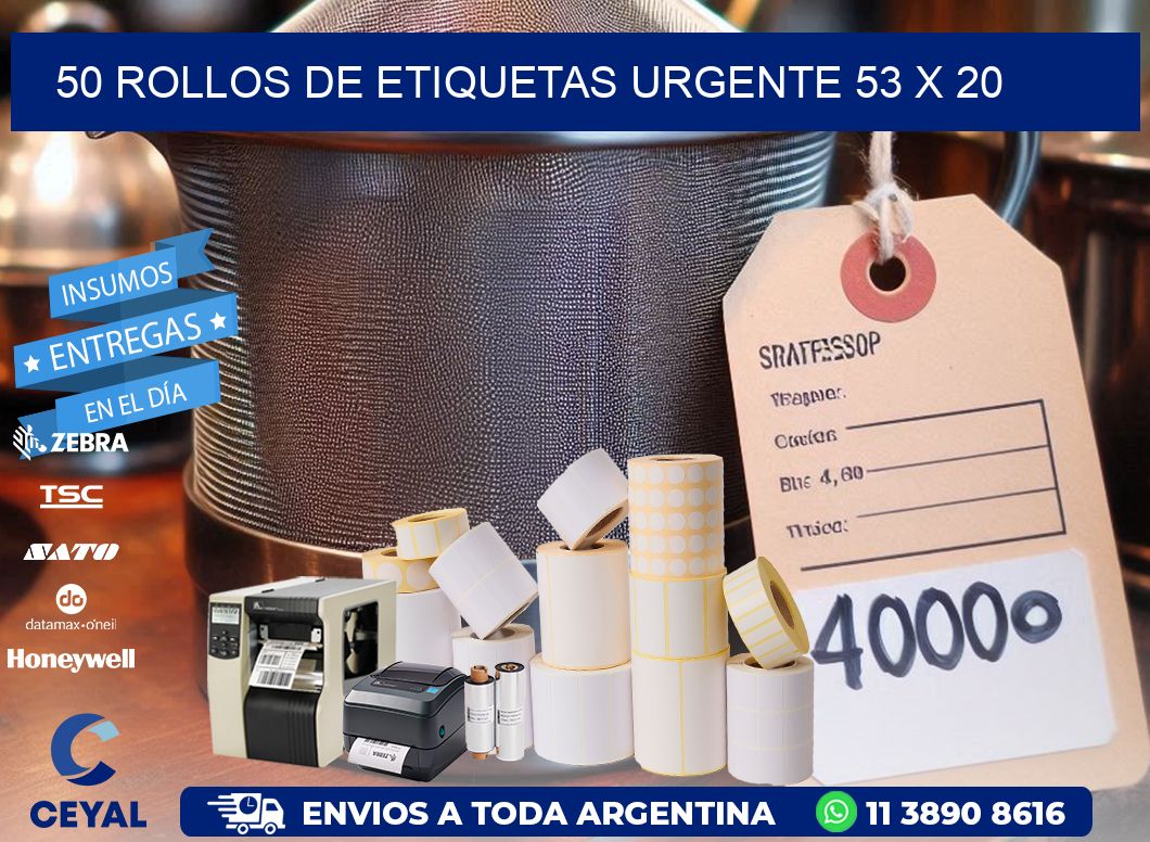 50 ROLLOS DE ETIQUETAS URGENTE 53 x 20