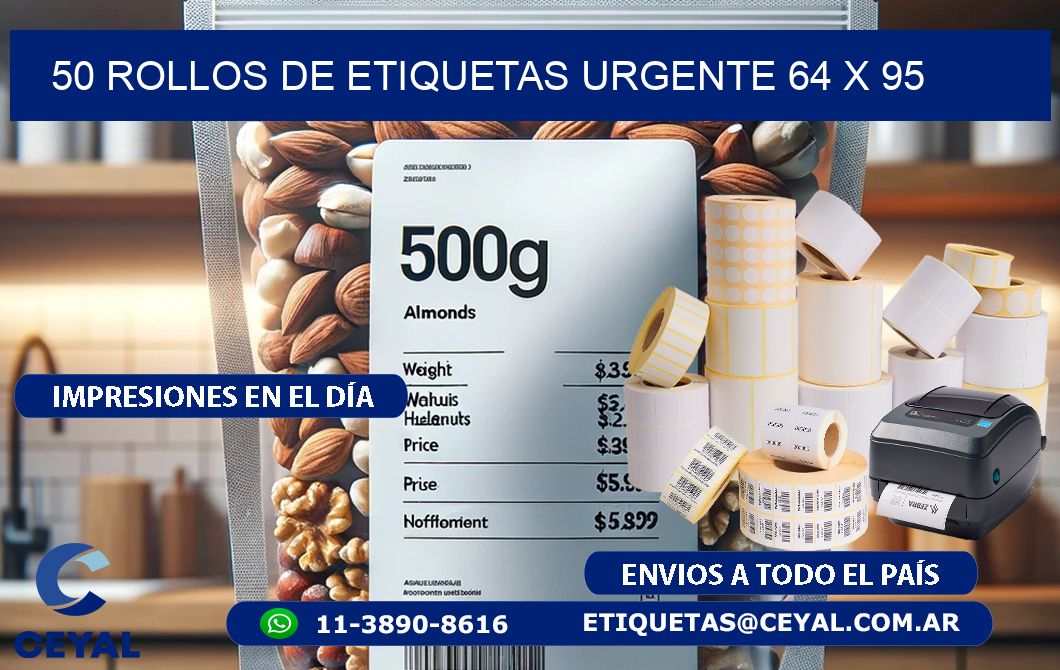 50 ROLLOS DE ETIQUETAS URGENTE 64 x 95