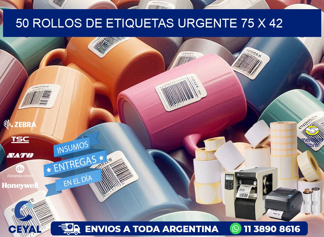 50 ROLLOS DE ETIQUETAS URGENTE 75 x 42