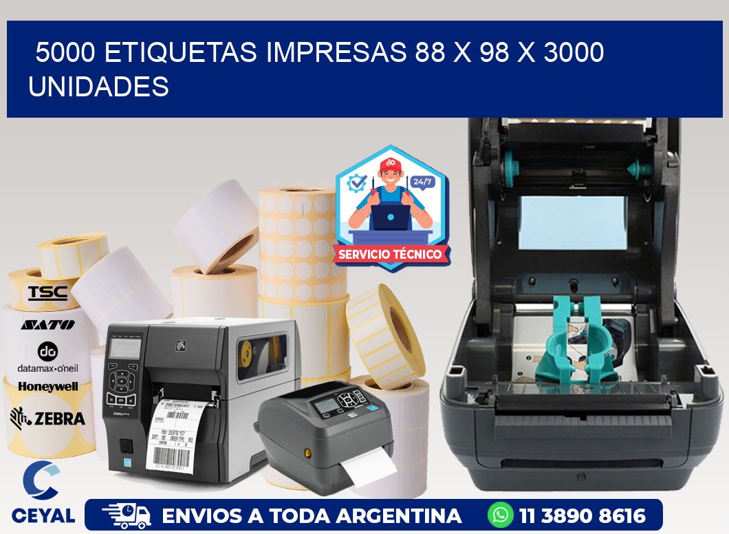 5000 ETIQUETAS IMPRESAS 88 x 98 X 3000 UNIDADES